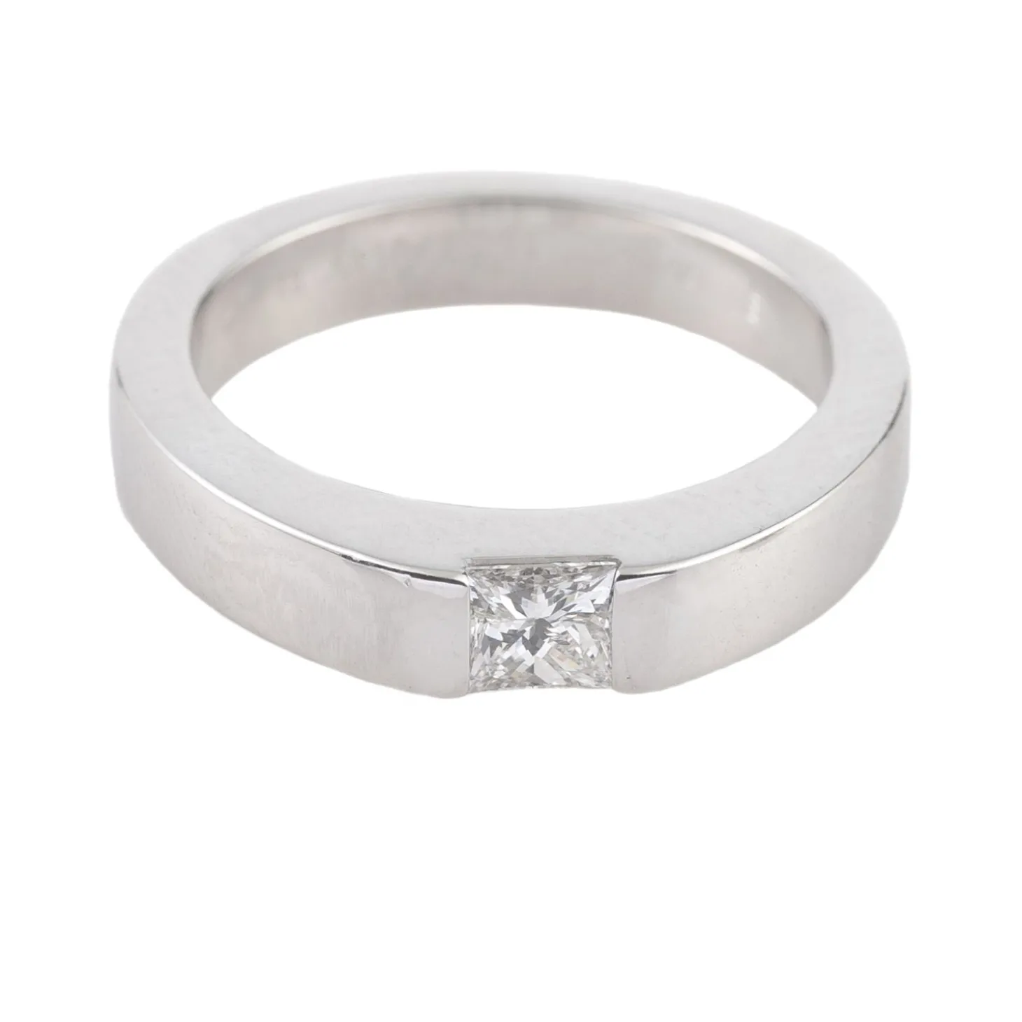 ANILLOS DE COMPROMISO Solitario cartier en oro blanco con un brillante. Talla 48.