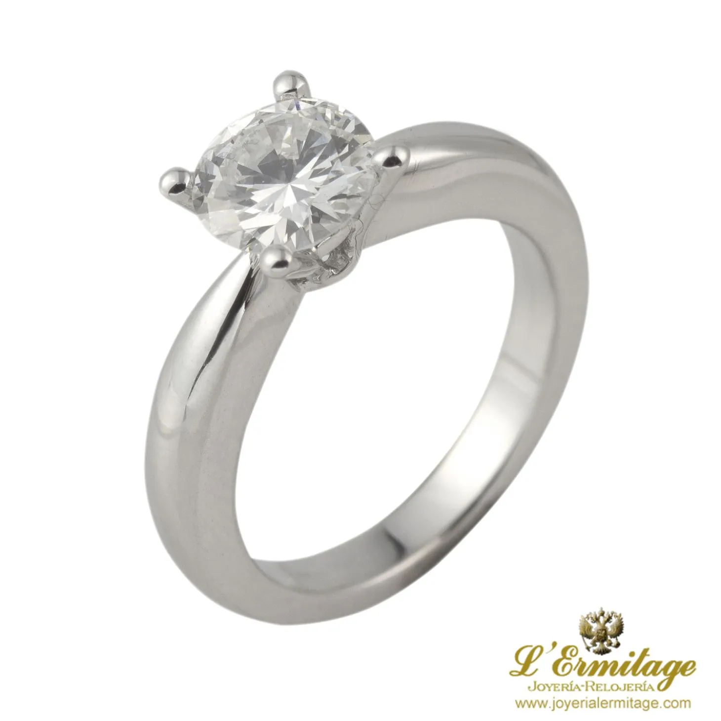 ANILLOS DE COMPROMISO Solitario oro blanco color f, pureza vs1 y peso 1,23 cts.