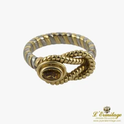 ANILLOS / SORTIJAS Anillo cartier nudo de hércules acero y oro citrino. Talla nº: 14.