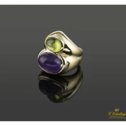 ANILLOS / SORTIJAS Anillo oro amarillo cabuchones amatista y olivino