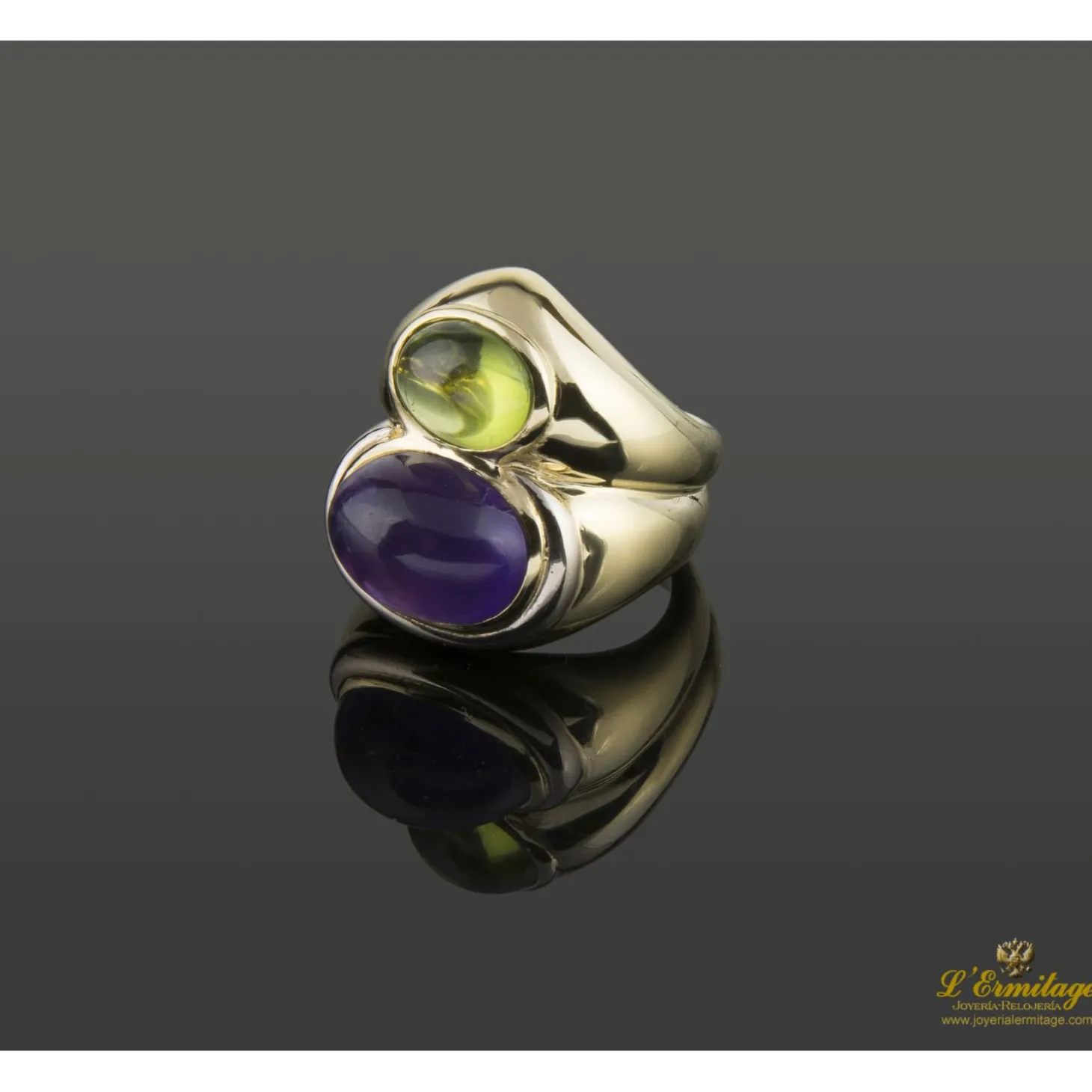 ANILLOS / SORTIJAS Anillo oro amarillo cabuchones amatista y olivino