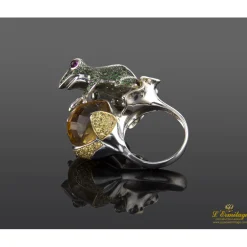 ANILLOS / SORTIJAS Anillo oro blanco rana y citrino