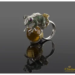 ANILLOS / SORTIJAS Anillo oro blanco rana y citrino