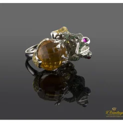 ANILLOS / SORTIJAS Anillo oro blanco rana y citrino