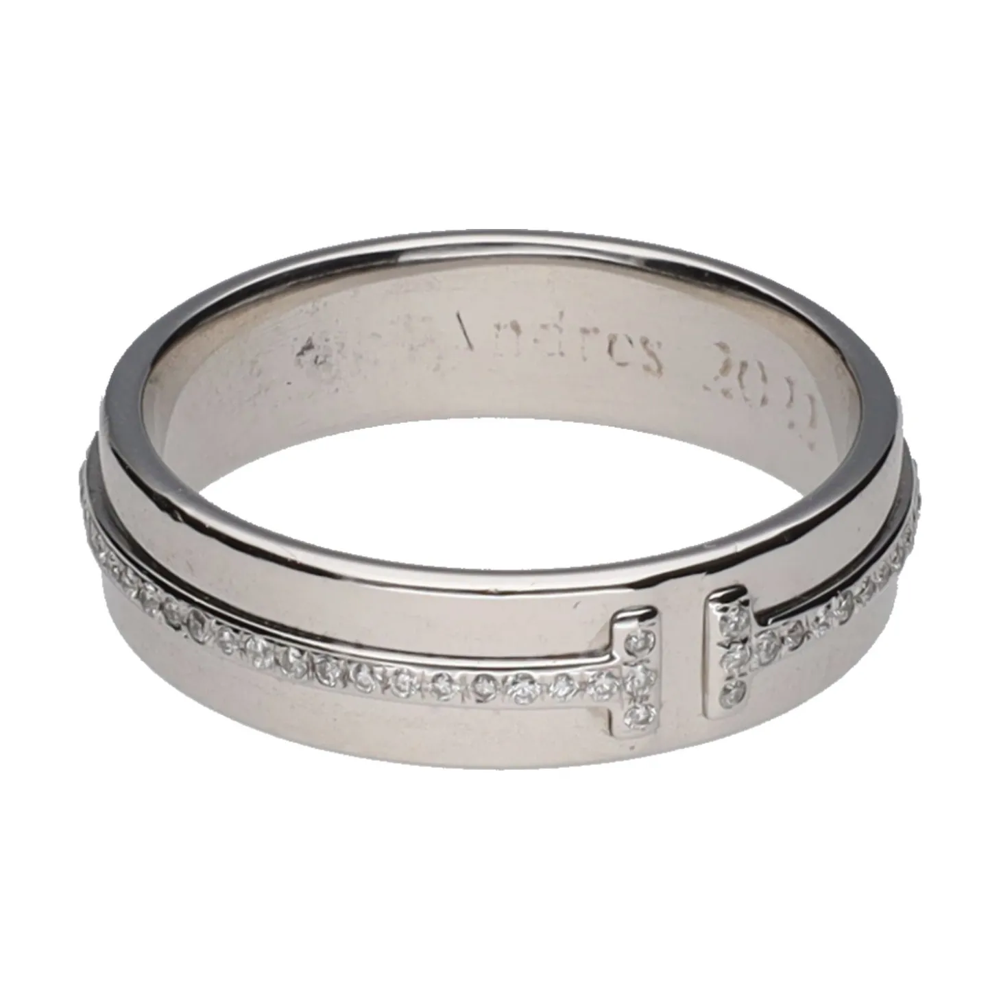 ANILLOS / SORTIJAS Sortija alianza t de tiffany & co. En oro blanco con brillantes. Talla 17.