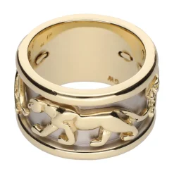 ANILLOS / SORTIJAS Sortija ancha en oro amarillo y oro blanco con motivos pantera.14K. Talla 18.