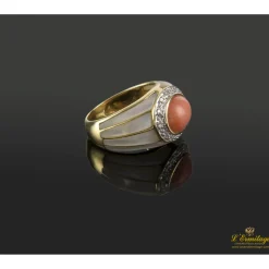 ANILLOS / SORTIJAS Sortija antigua oro amarillo coral y diamantes. Talla nº: 12