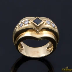 ANILLOS / SORTIJAS Sortija antigua oro amarillo zafiro y diamantes talla antigua