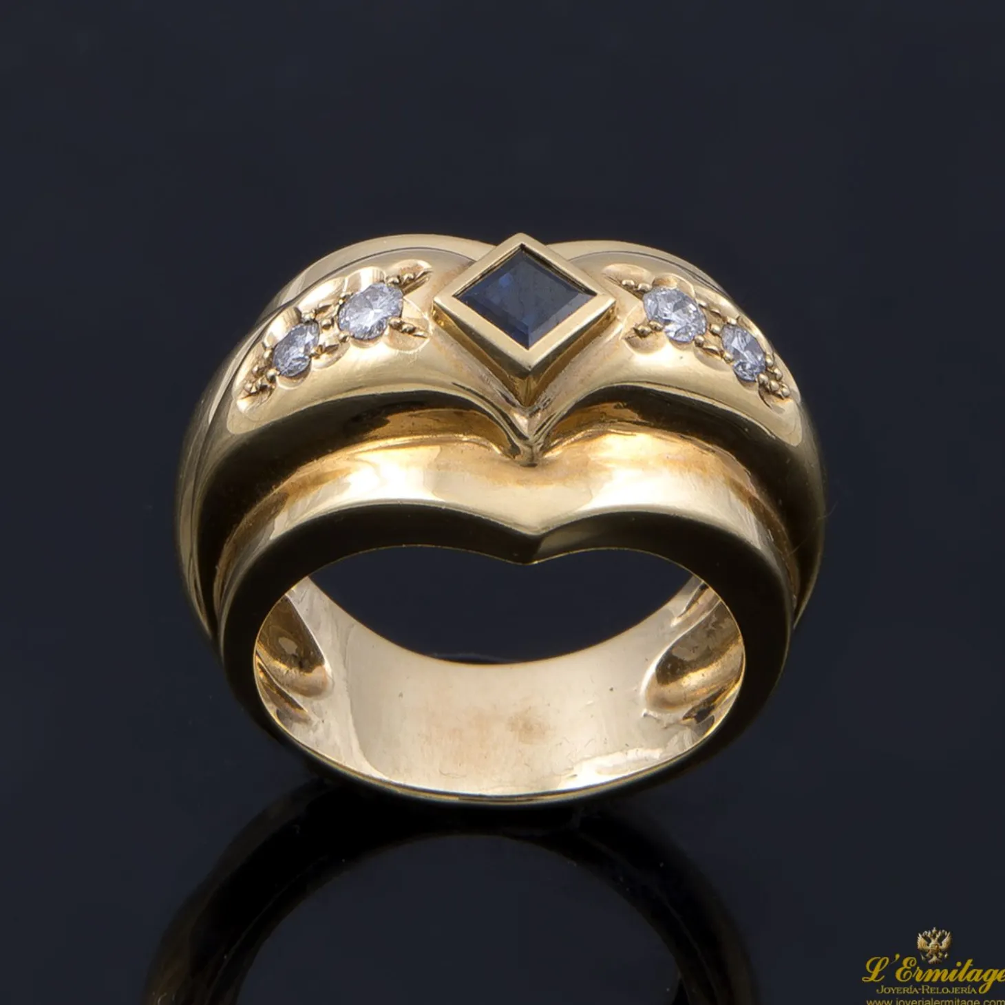 ANILLOS / SORTIJAS Sortija antigua oro amarillo zafiro y diamantes talla antigua