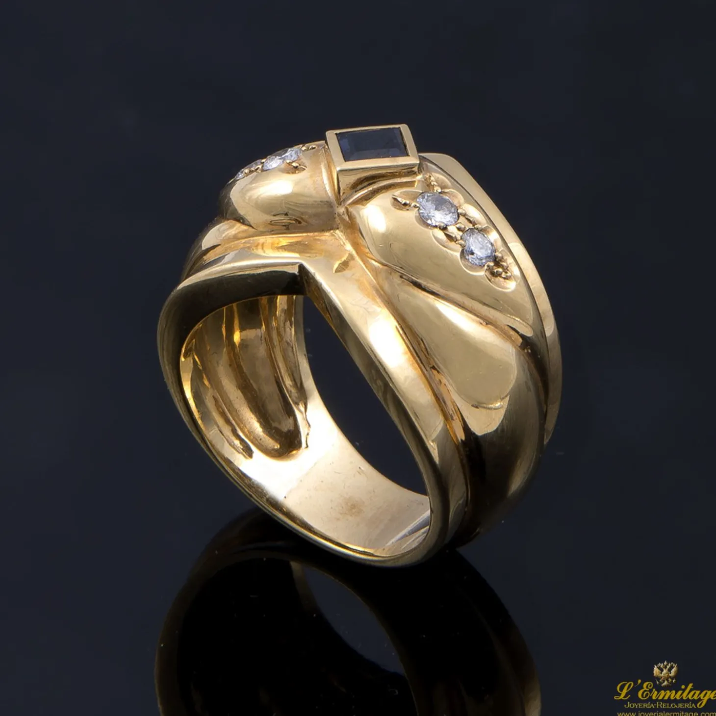 ANILLOS / SORTIJAS Sortija antigua oro amarillo zafiro y diamantes talla antigua