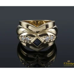 ANILLOS / SORTIJAS Sortija antigua oro amarillo zafiro y diamantes talla antigua