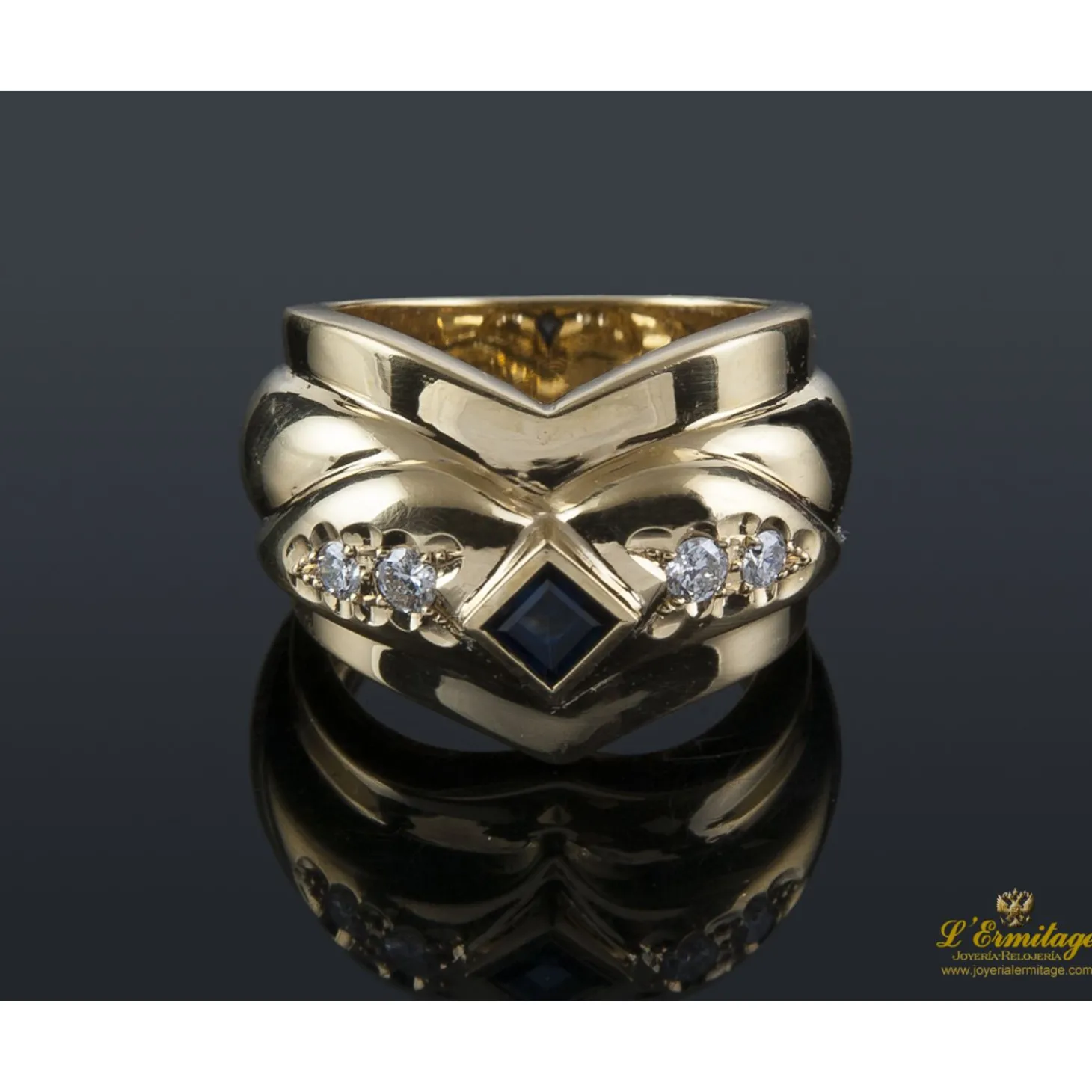 ANILLOS / SORTIJAS Sortija antigua oro amarillo zafiro y diamantes talla antigua