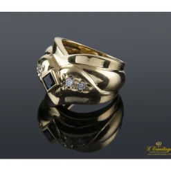 ANILLOS / SORTIJAS Sortija antigua oro amarillo zafiro y diamantes talla antigua