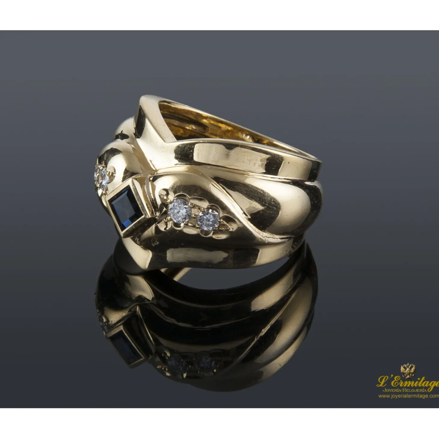 ANILLOS / SORTIJAS Sortija antigua oro amarillo zafiro y diamantes talla antigua