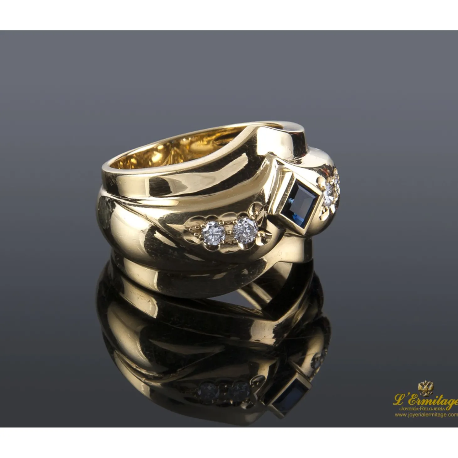 ANILLOS / SORTIJAS Sortija antigua oro amarillo zafiro y diamantes talla antigua