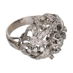 ANILLOS / SORTIJAS Sortija antigua en oro blanco y brillantes. Talla 10.
