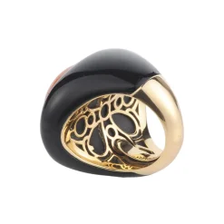 ANILLOS / SORTIJAS Sortija antigua oro amarillo oníx y coral. Talla nº:11
