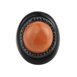 ANILLOS / SORTIJAS Sortija antigua oro amarillo oníx y coral. Talla nº:11