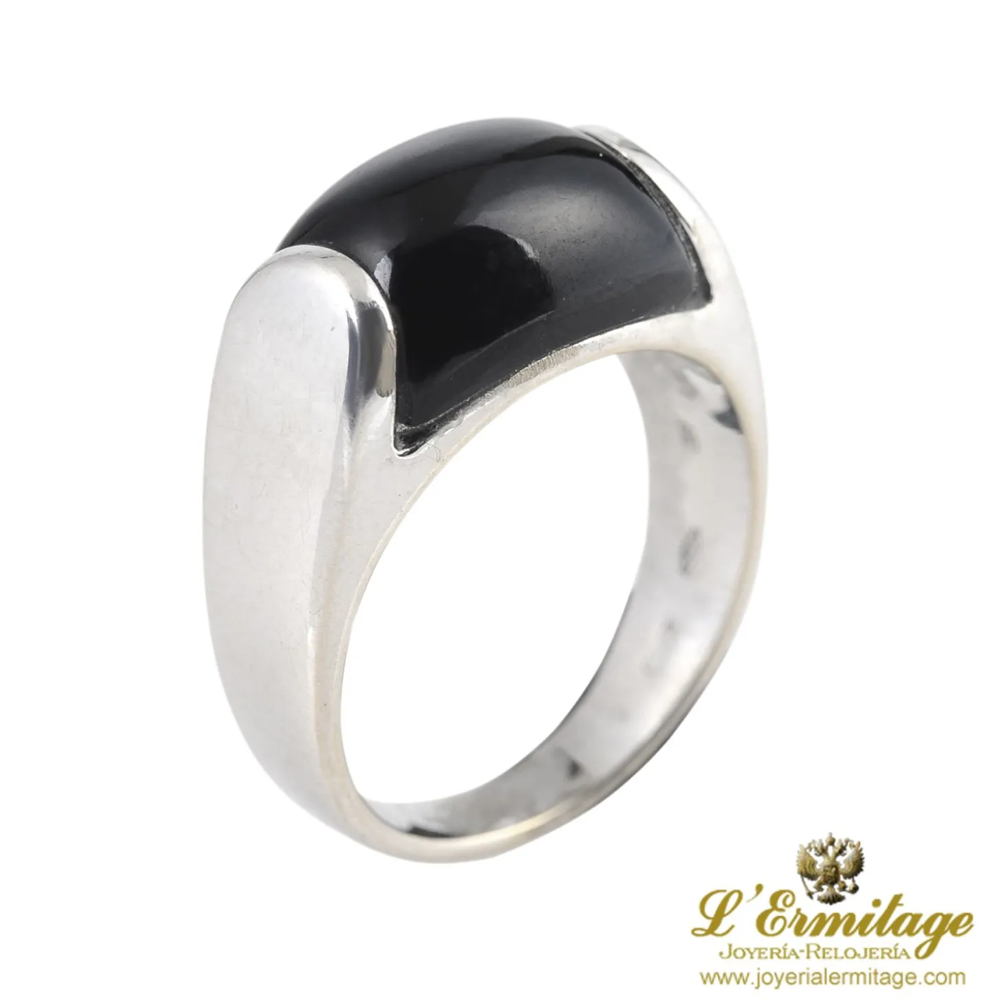 ANILLOS / SORTIJAS Sortija bulgari tronchetto en oro blanco y onix. Talla 14.