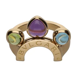 ANILLOS / SORTIJAS Sortija bulgari en oro amarillo y piedras de color. Talla 17.
