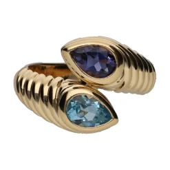 ANILLOS / SORTIJAS Sortija bulgari en oro amarillo y piedras color. Talla 16.
