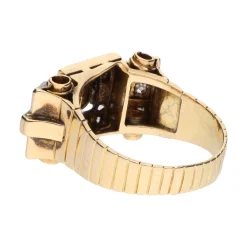 ANILLOS / SORTIJAS Sortija chevalier en oro amarillo y oro blanco con diamantes naturales. Talla 19.