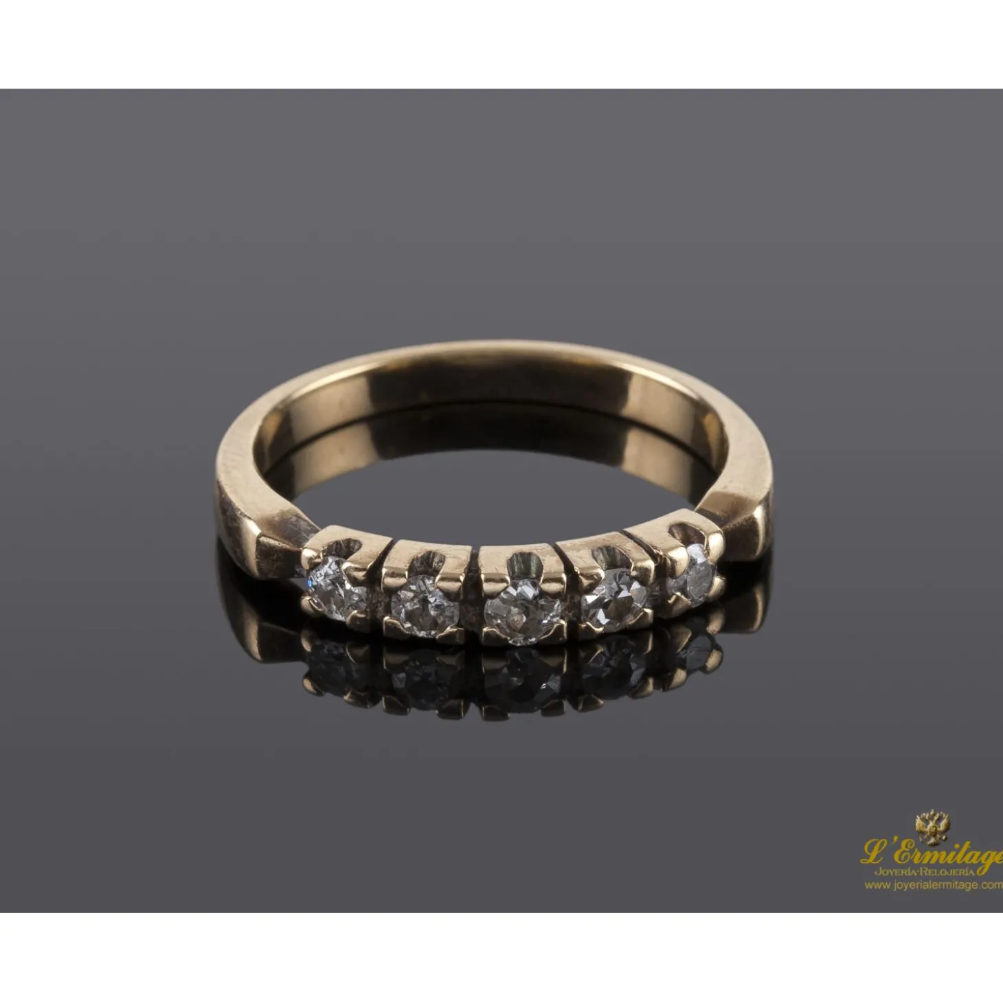 ANILLOS / SORTIJAS Sortija cinquillo antigua oro amarillo y circonitas. Talla nº: 14 talla nº14.
