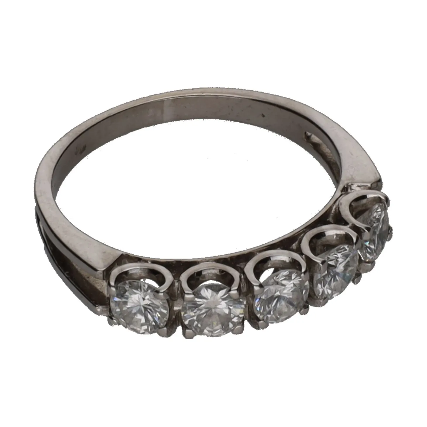 ANILLOS / SORTIJAS Sortija cinquillo en oro blanco con brillantes. Talla 14.
