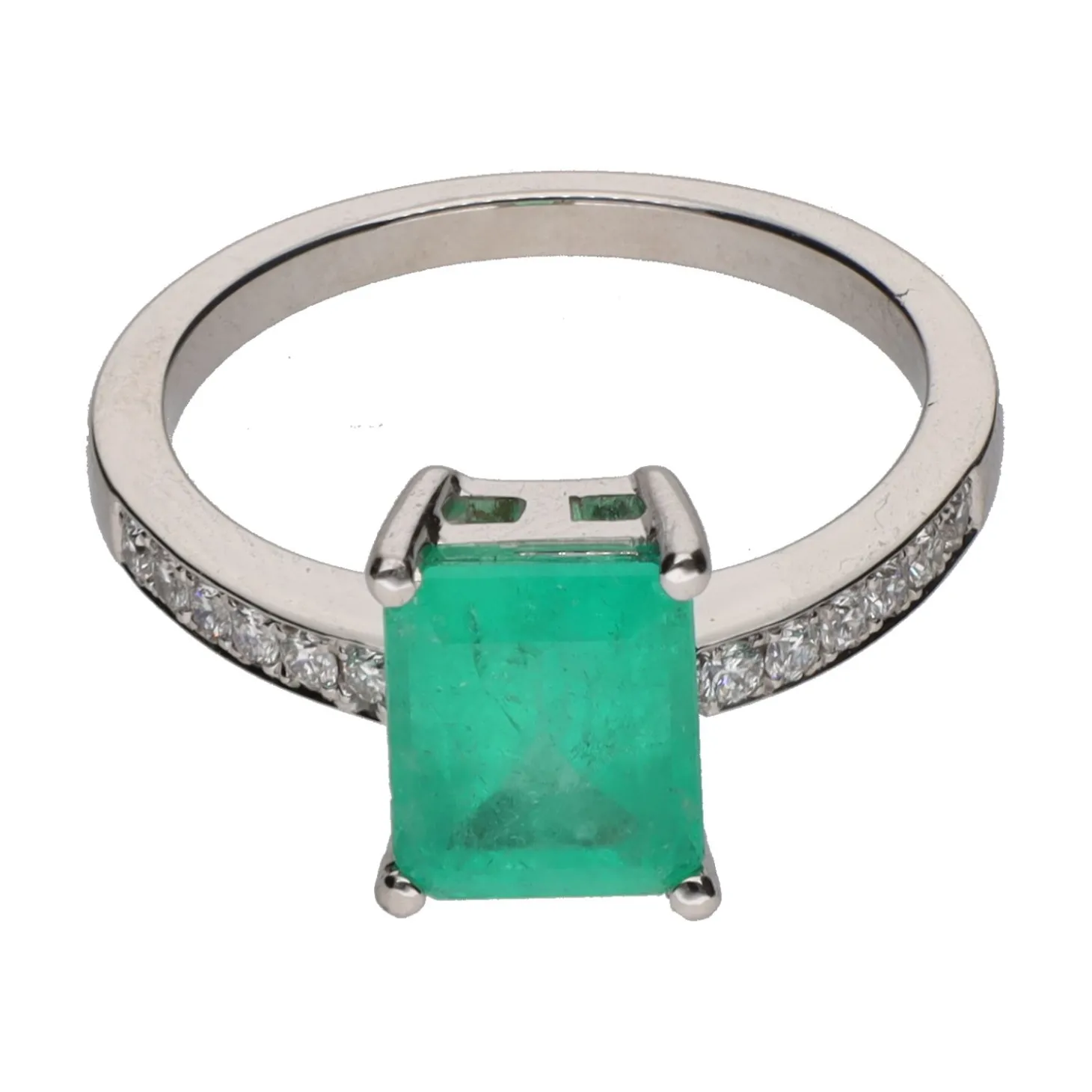 ANILLOS / SORTIJAS Sortija con esmeralda central y brillantes en brazos. Talla 13.
