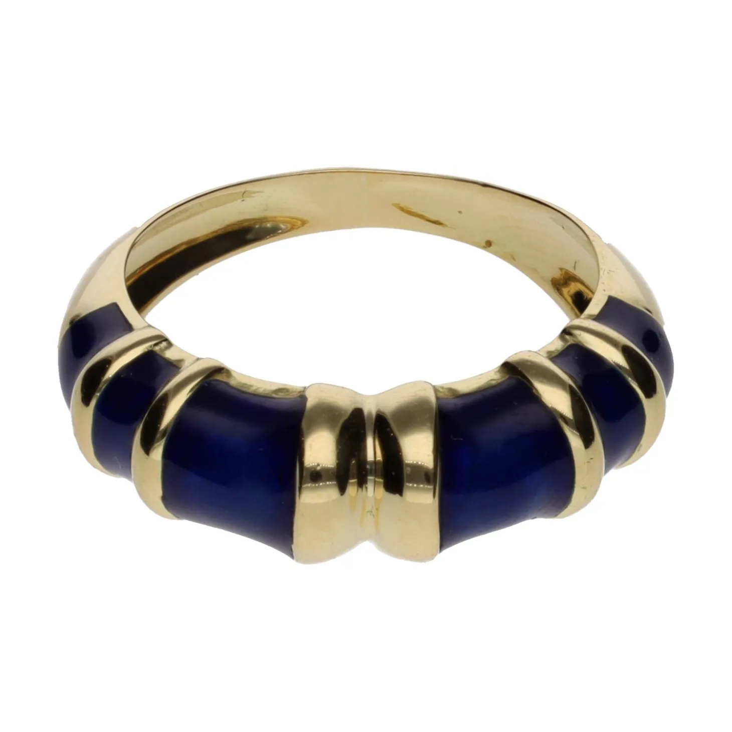 ANILLOS / SORTIJAS Sortija en oro amarillo con esmalte azul. Talla 13.