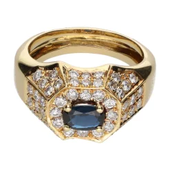 ANILLOS / SORTIJAS Sortija en oro amarillo con zafiro y brillantes. Talla 12.