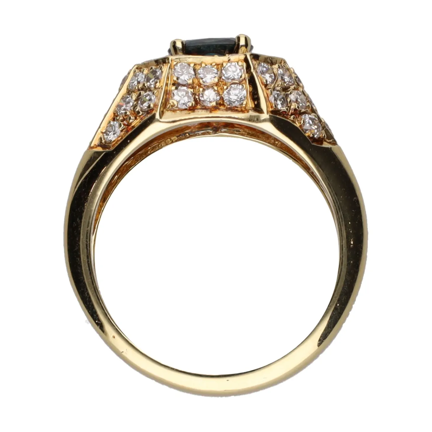 ANILLOS / SORTIJAS Sortija en oro amarillo con zafiro y brillantes. Talla 12.