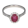 ANILLOS / SORTIJAS Sortija en oro blanco con rubí central y brillantes en orla y brazos. Talla 14.