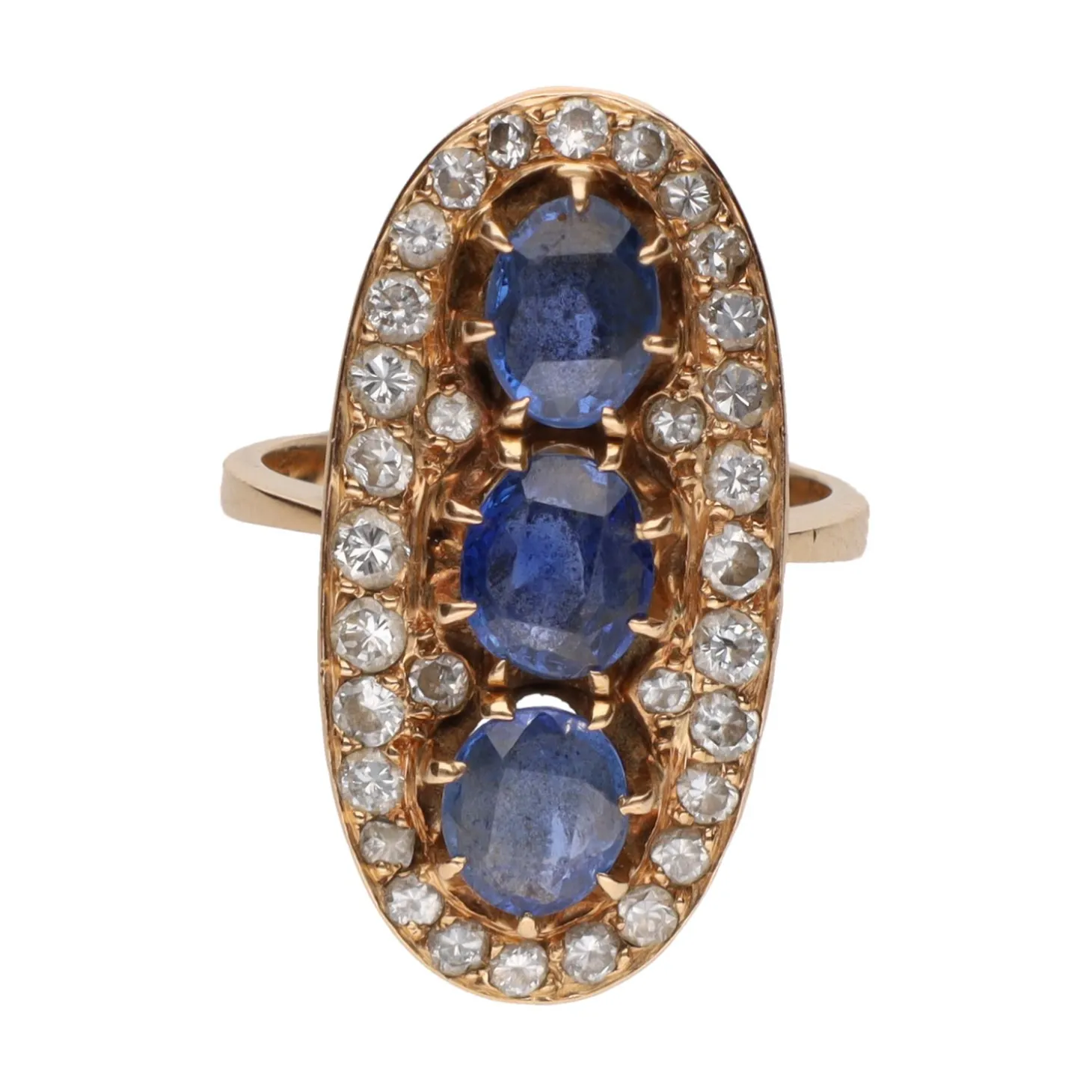 ANILLOS / SORTIJAS Sortija en oro amarillo con zafiros y diamantes. Talla 14.