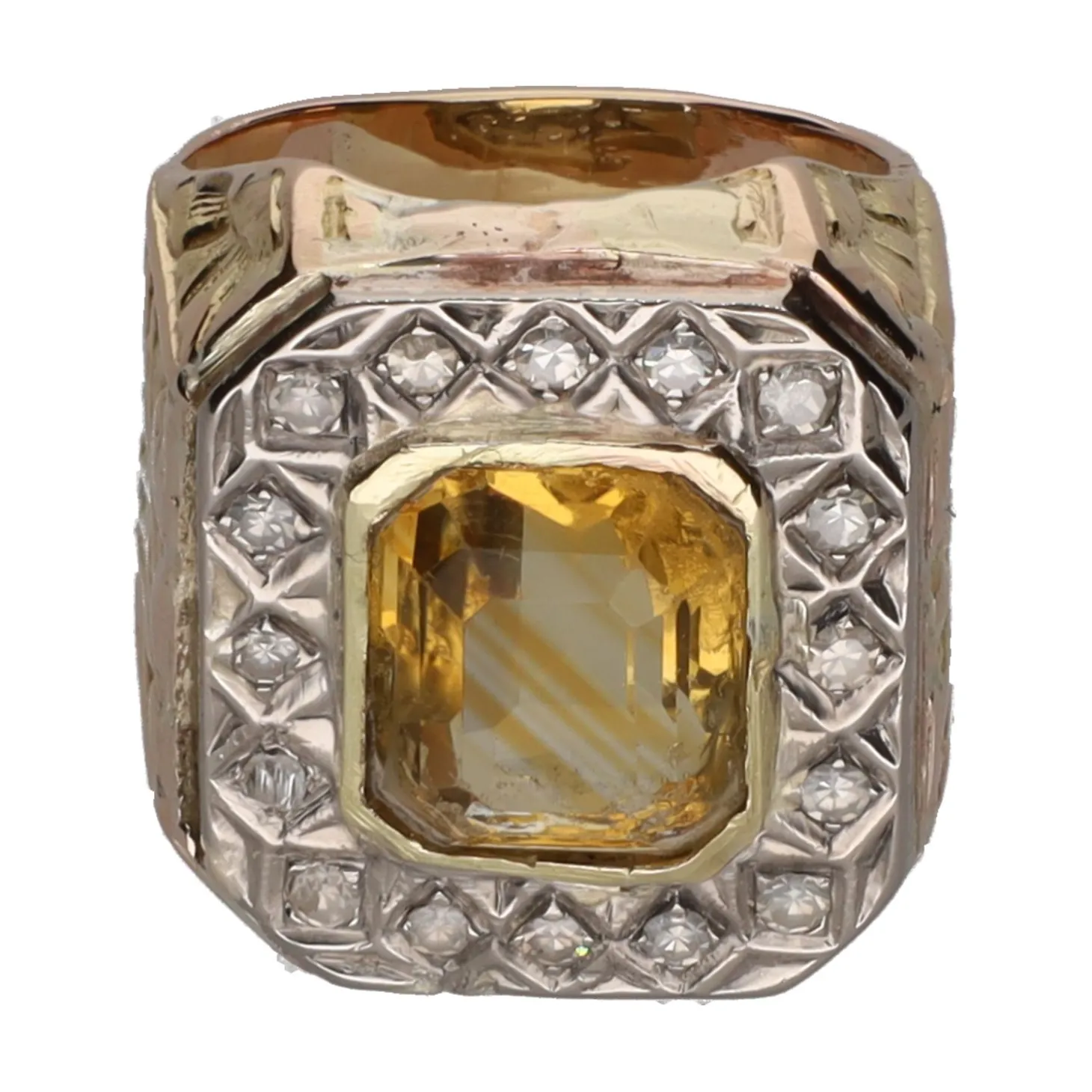 ANILLOS / SORTIJAS Sortija en oro amarillo y oro blanco con citrino y diamantes.