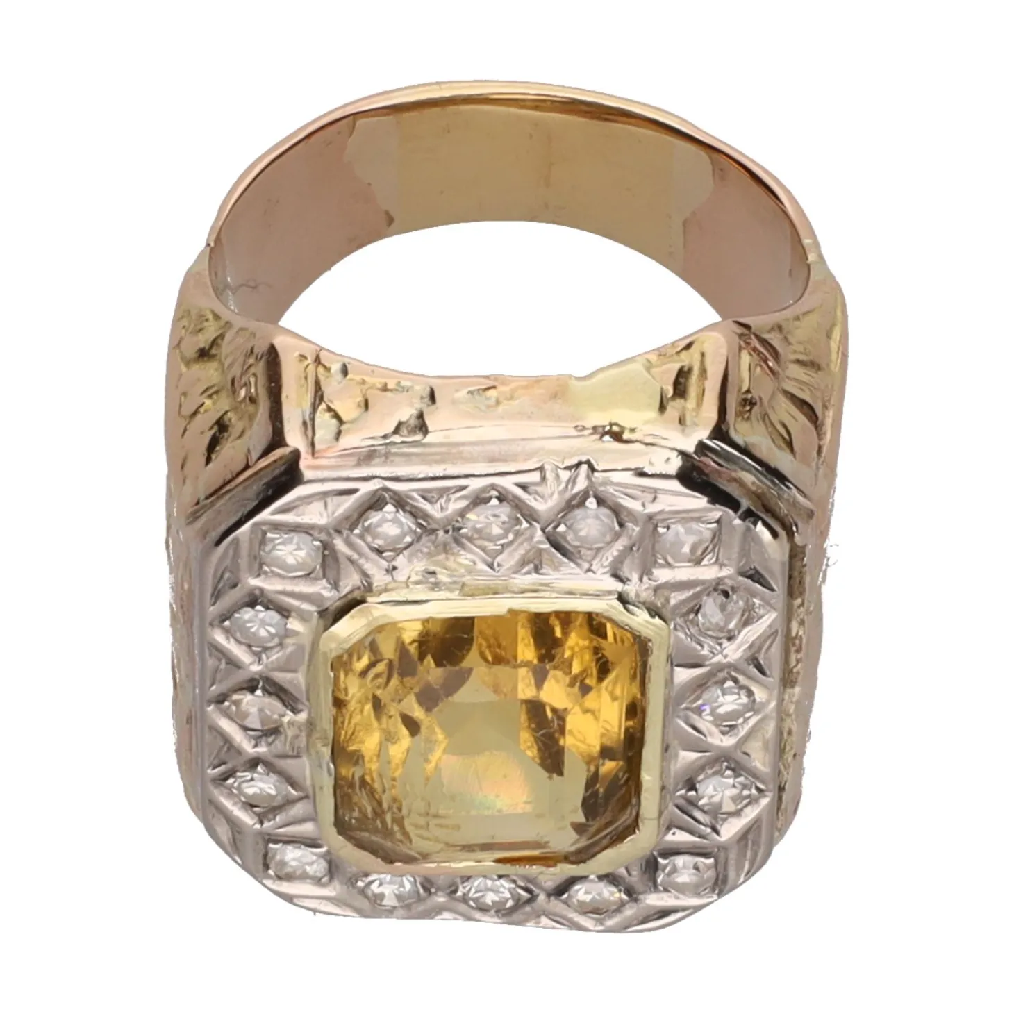 ANILLOS / SORTIJAS Sortija en oro amarillo y oro blanco con citrino y diamantes.