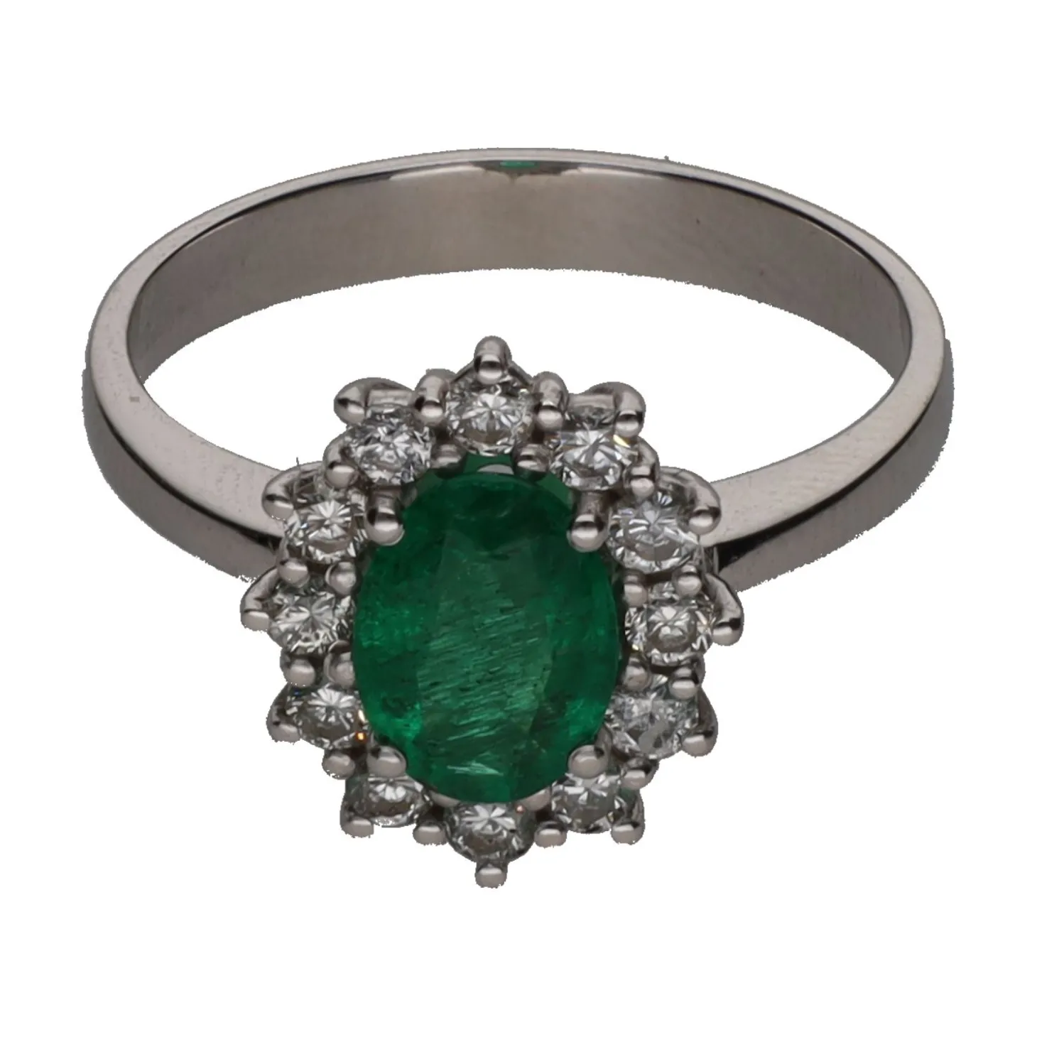 ANILLOS / SORTIJAS Sortija en oro blanco con esmeralda y brillantes. Talla 15.