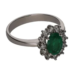 ANILLOS / SORTIJAS Sortija en oro blanco con esmeralda y brillantes. Talla 15.