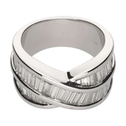 ANILLOS / SORTIJAS Sortija en oro blanco con diamantes baguettes. Talla 14.