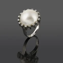ANILLOS / SORTIJAS Sortija oro blanco media perla y diamantes
