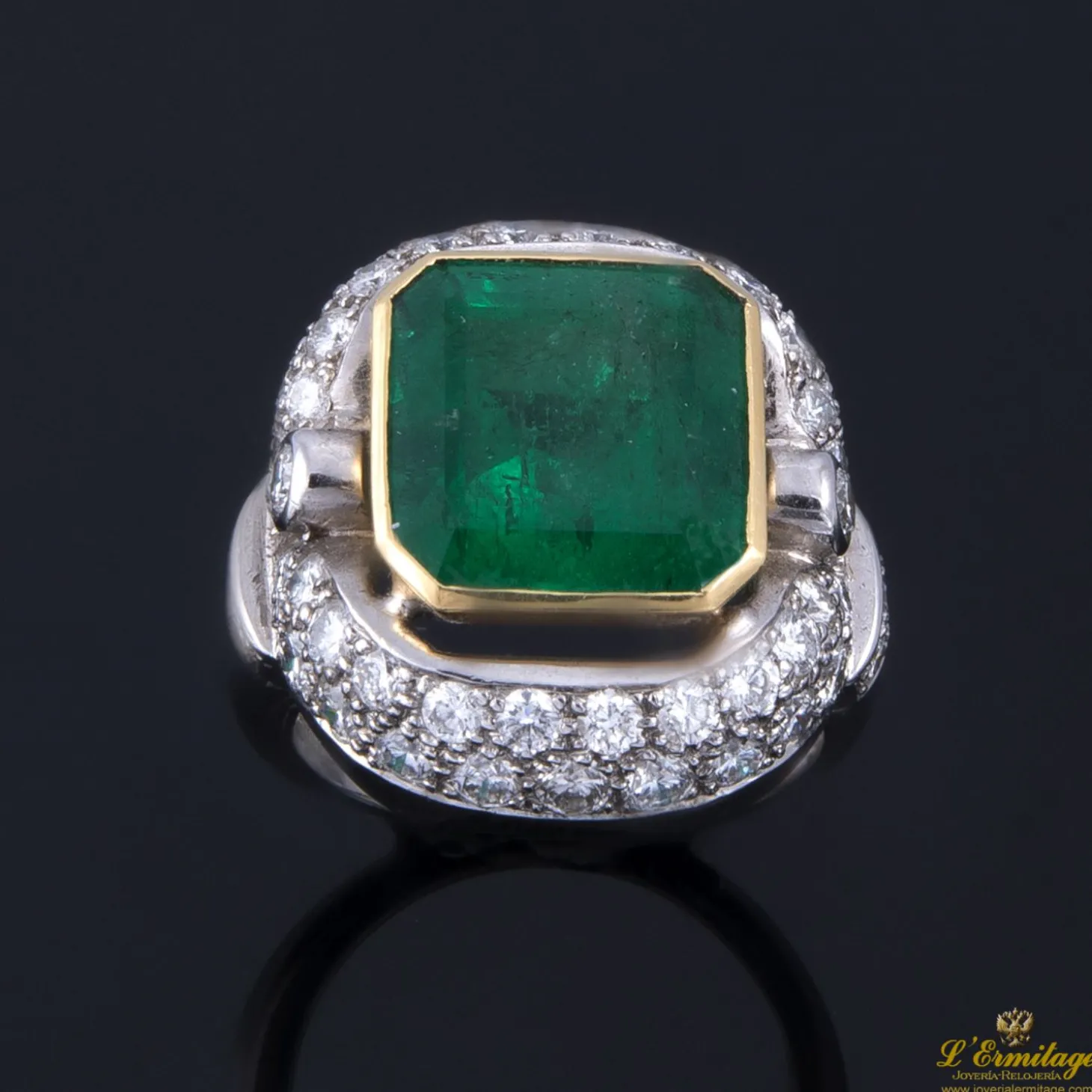 ANILLOS / SORTIJAS Sortija oro blanco esmeralda y diamantes
