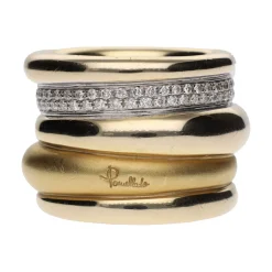 ANILLOS / SORTIJAS Sortija pomellato tubolare en oro amarillo y oro blanco con brillantes. Talla 13.