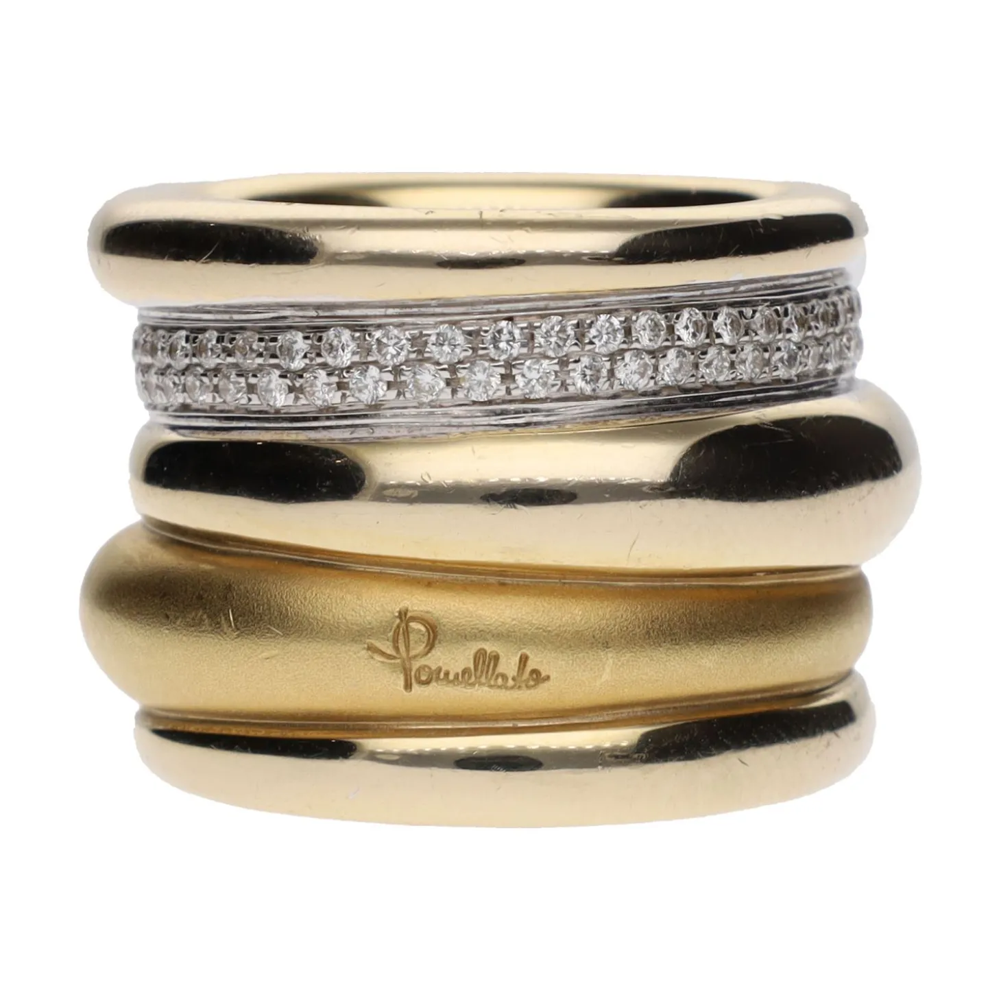 ANILLOS / SORTIJAS Sortija pomellato tubolare en oro amarillo y oro blanco con brillantes. Talla 13.