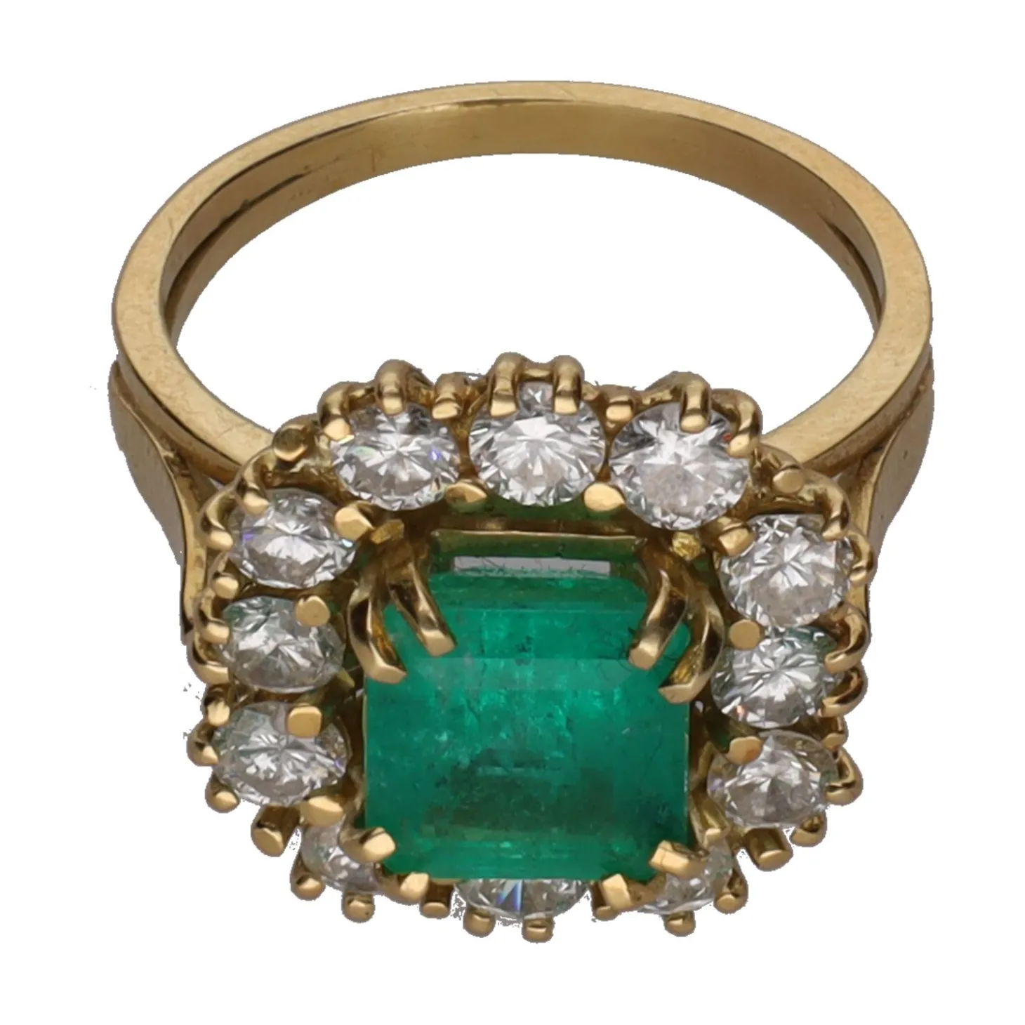 ANILLOS / SORTIJAS Sortija realizada en oro amarillo con esmeralda y brillantes. Talla 15.