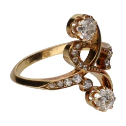 ANILLOS / SORTIJAS Sortija tu y yo del siglo xix en oro amarillo con diamantes. Talla 15.