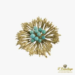 BROCHES / ALFILERES Broche-alfiler antiguo oro amarillo y turquesas