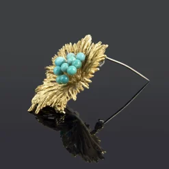 BROCHES / ALFILERES Broche-alfiler antiguo oro amarillo y turquesas