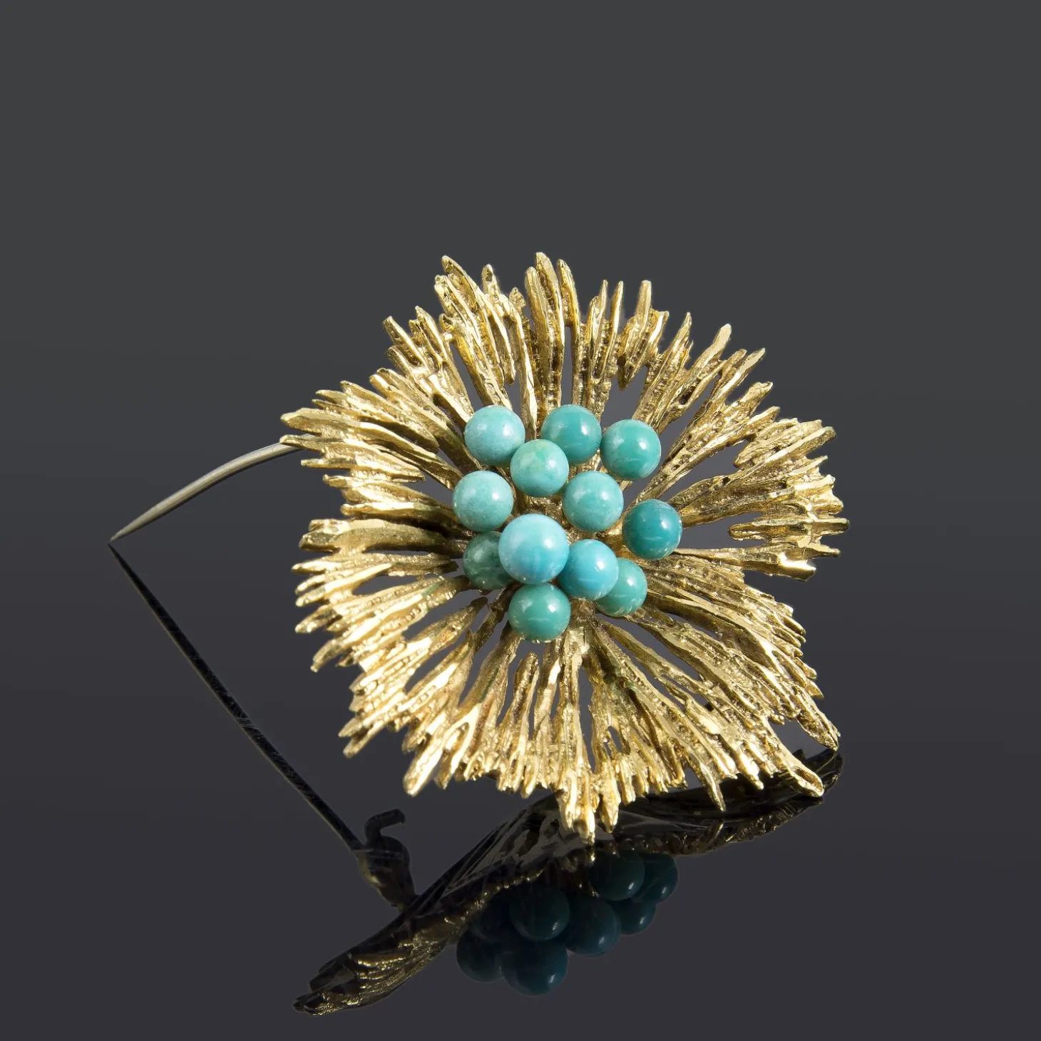 BROCHES / ALFILERES Broche-alfiler antiguo oro amarillo y turquesas