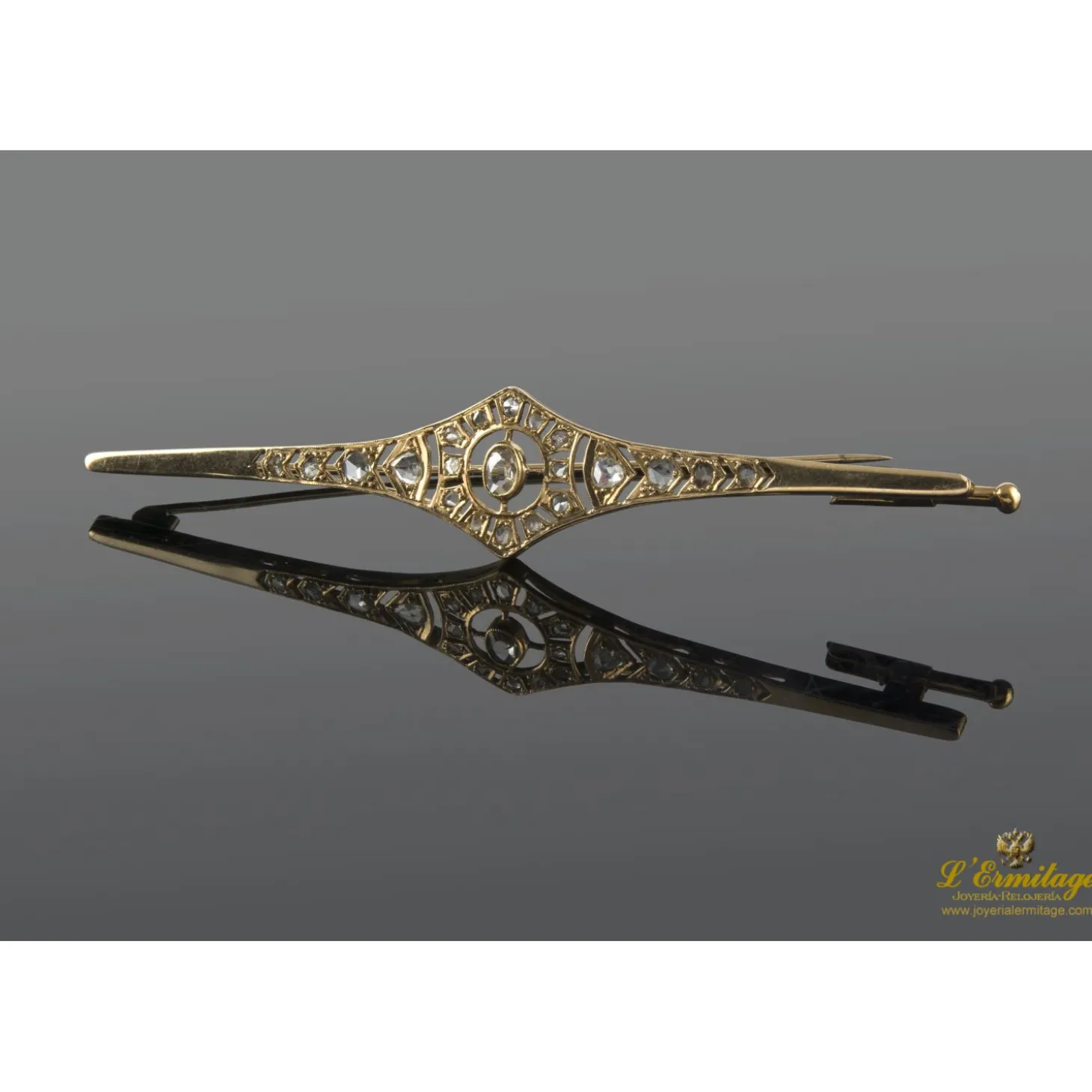 BROCHES / ALFILERES Broche-alfiler oro amarillo art-decco diamantes roca