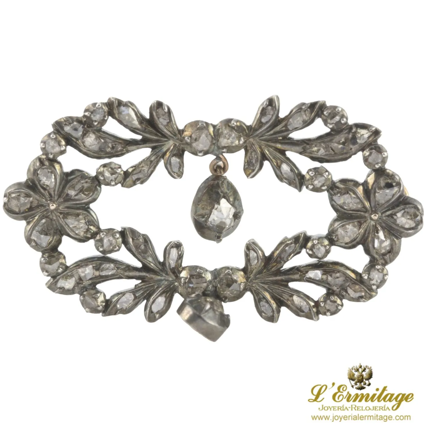 BROCHES / ALFILERES Broche-alfiler antiguo oro plata y diamantes antiguos